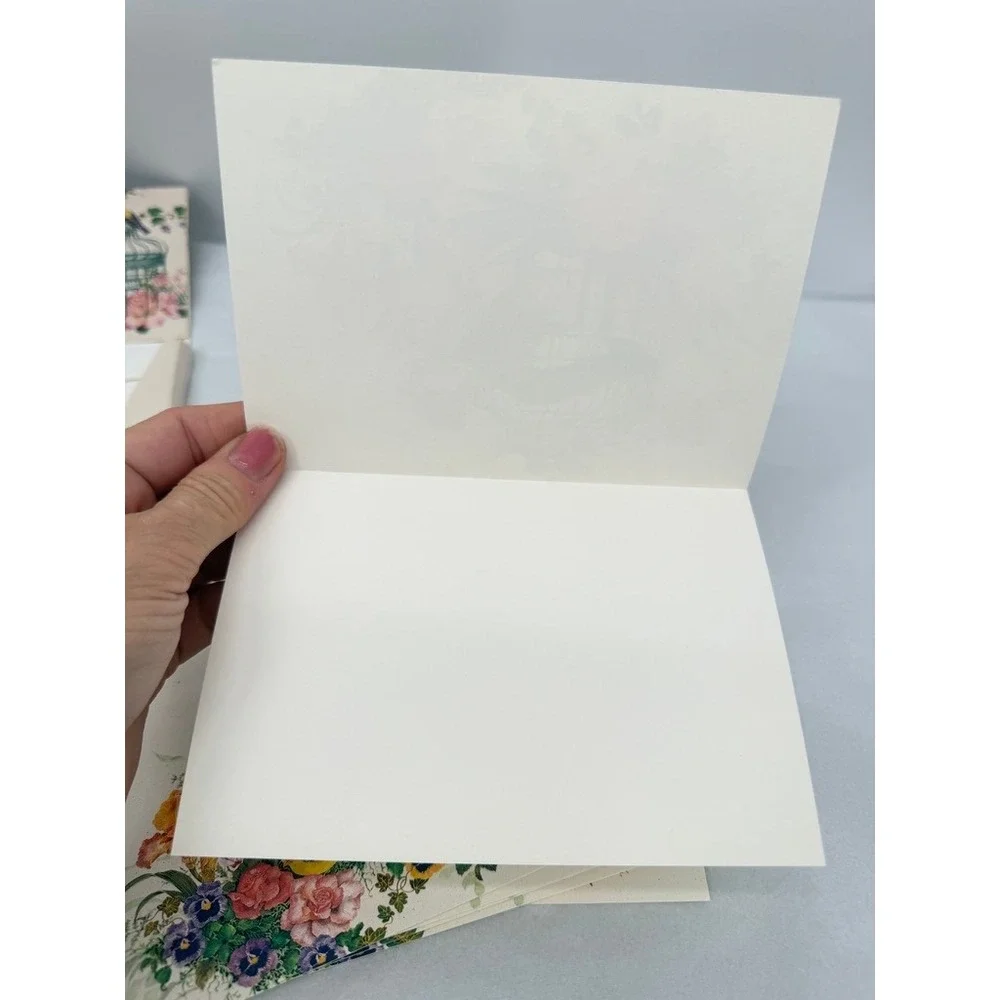 VTG Blank Note Cards Sunrise Cyndy Callog Birdcage Flowers Stationery Bird Art